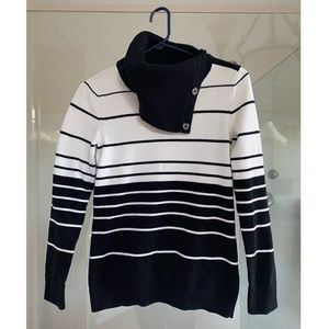 Banana Republic Black & White Striped Sweater with Foldover Collar & Buttons